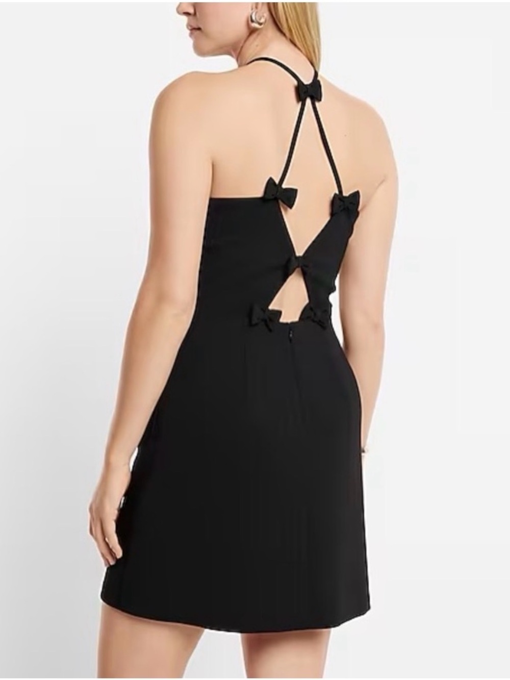 Express Halter Bow Open Back Black Mini Dress